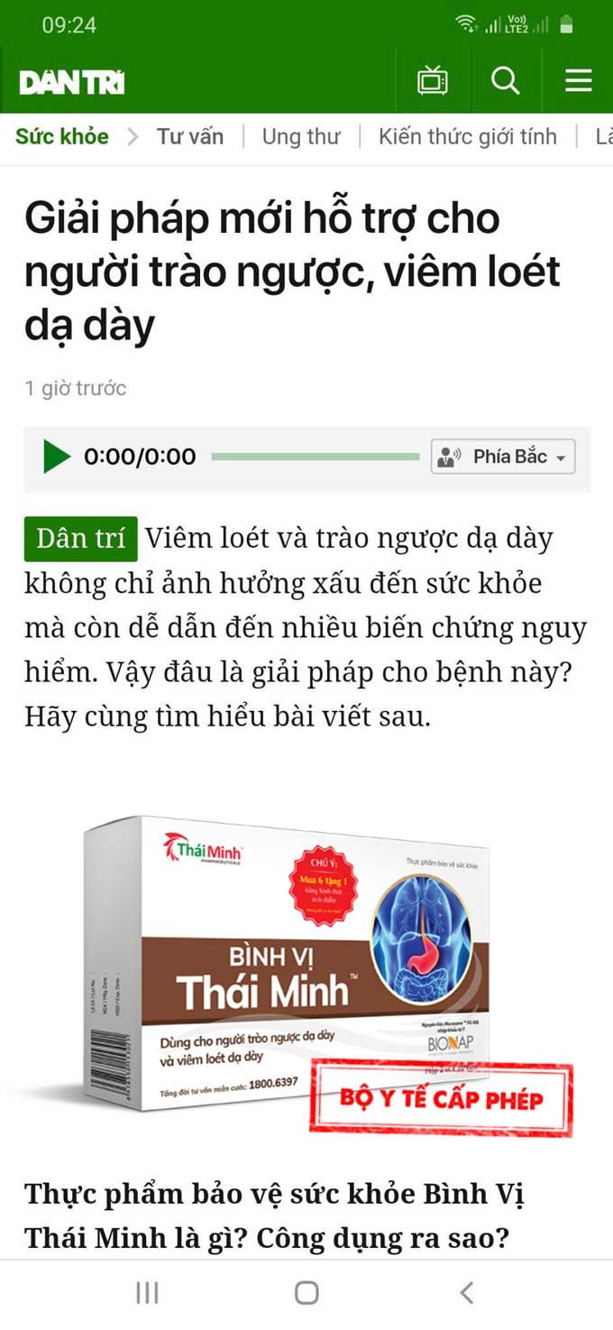 Báo Dân Trí giới thiệu về Bình Vị Thái Minh - Giải pháp hiệu quả cho người trào ngược dạ dày 1
