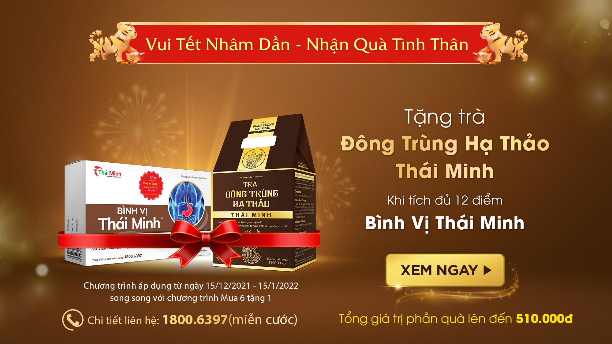 Ưu đãi lớn: Tặng ngay trà Đông Trùng Hạ Thảo Thái Minh khi mua Bình Vị Thái Minh