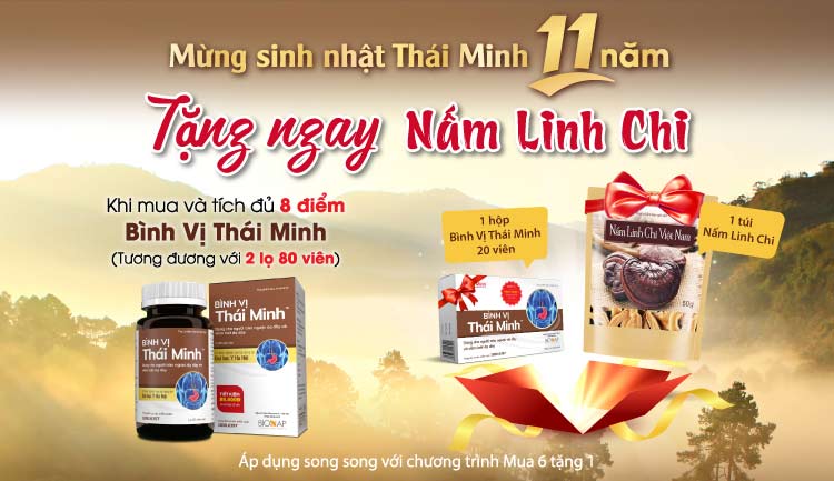 Ưu đãi hấp dẫn: Tặng Nấm Linh Chi khi mua Bình Vị Thái Minh 1