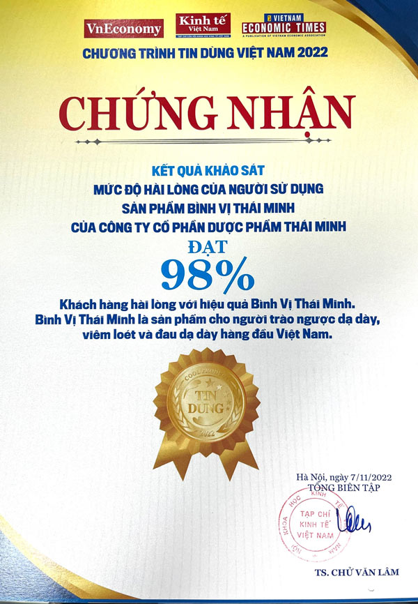 98% người tiêu dùng hài lòng về hiệu quả của Bình Vị Thái Minh 1